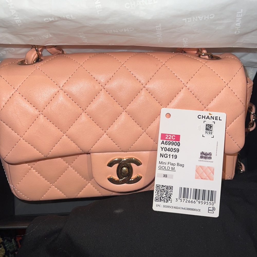 CHANEL MINI Lambskin Quilted Mini Rectangular Flap Light Orange